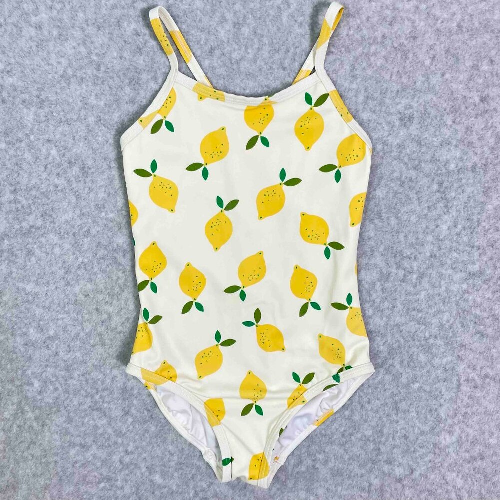Hanna Andersson Ivory Lemon Print One Piece Swimsuit Girls Size 8